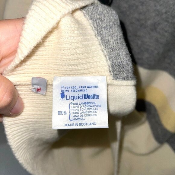 Braemar Lambswool Sweater Womens Unisex Size Medium Made In Scotland Cream Gray - Picture 10 of 10